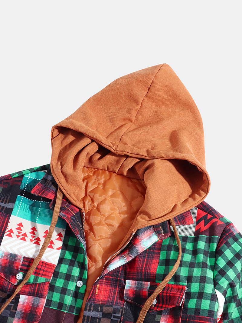 Herrpläd Colorblock Tjock Vintage Huvjacka
