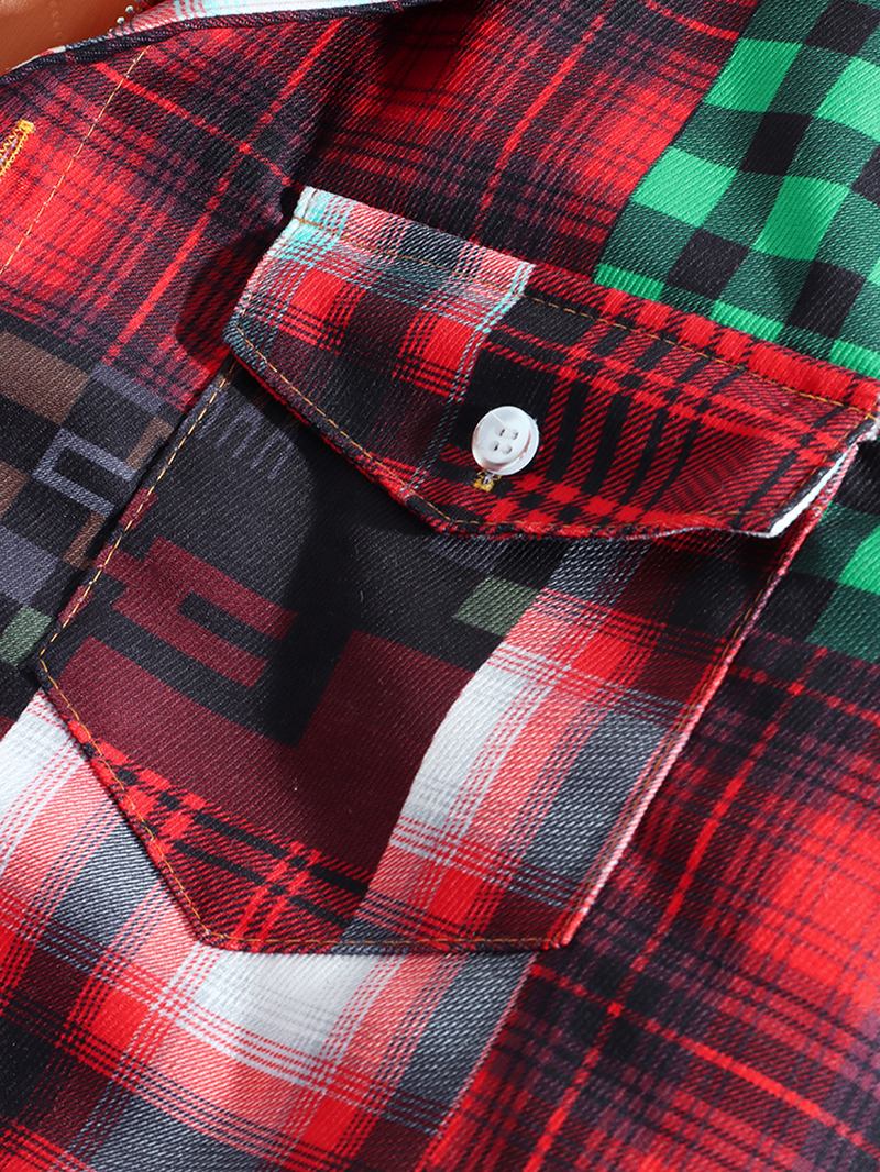 Herrpläd Colorblock Tjock Vintage Huvjacka