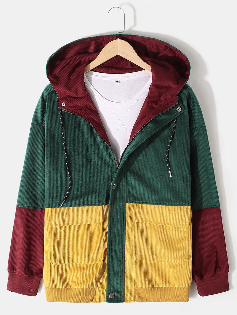 Hoodjacka För Män I Vintage Färgblock Manchestersömmar