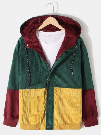 Hoodjacka För Män I Vintage Färgblock Manchestersömmar