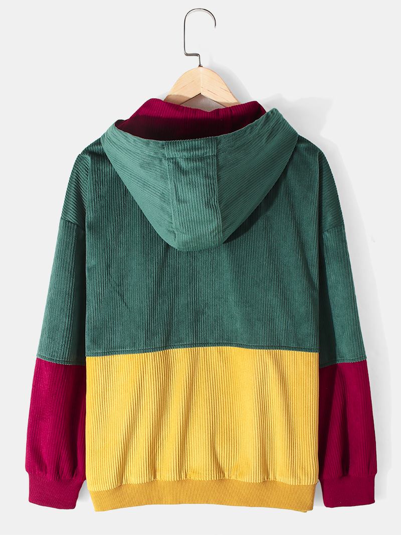 Hoodjacka För Män I Vintage Färgblock Manchestersömmar