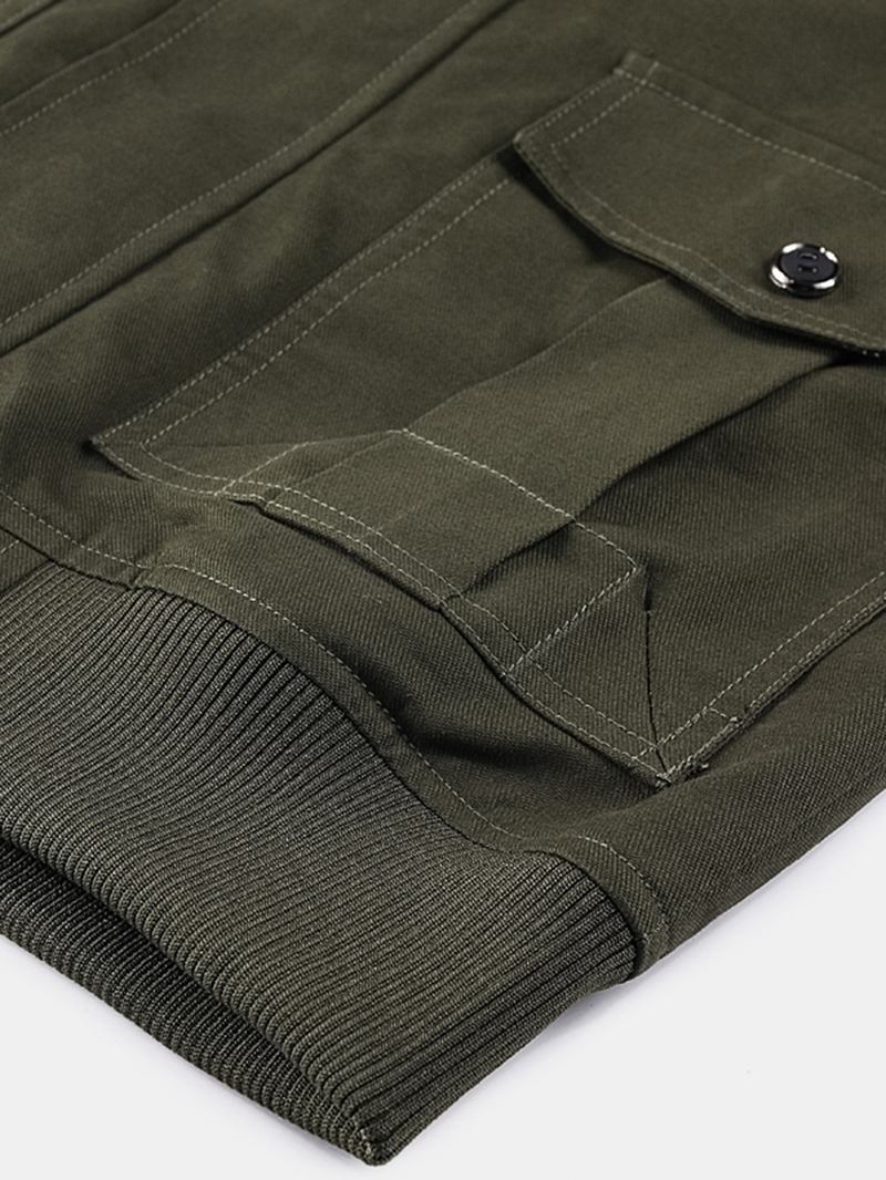 Män 100% Bomull Badge Zip Front Outdoor Cargo Jacka Med Multi Pocket