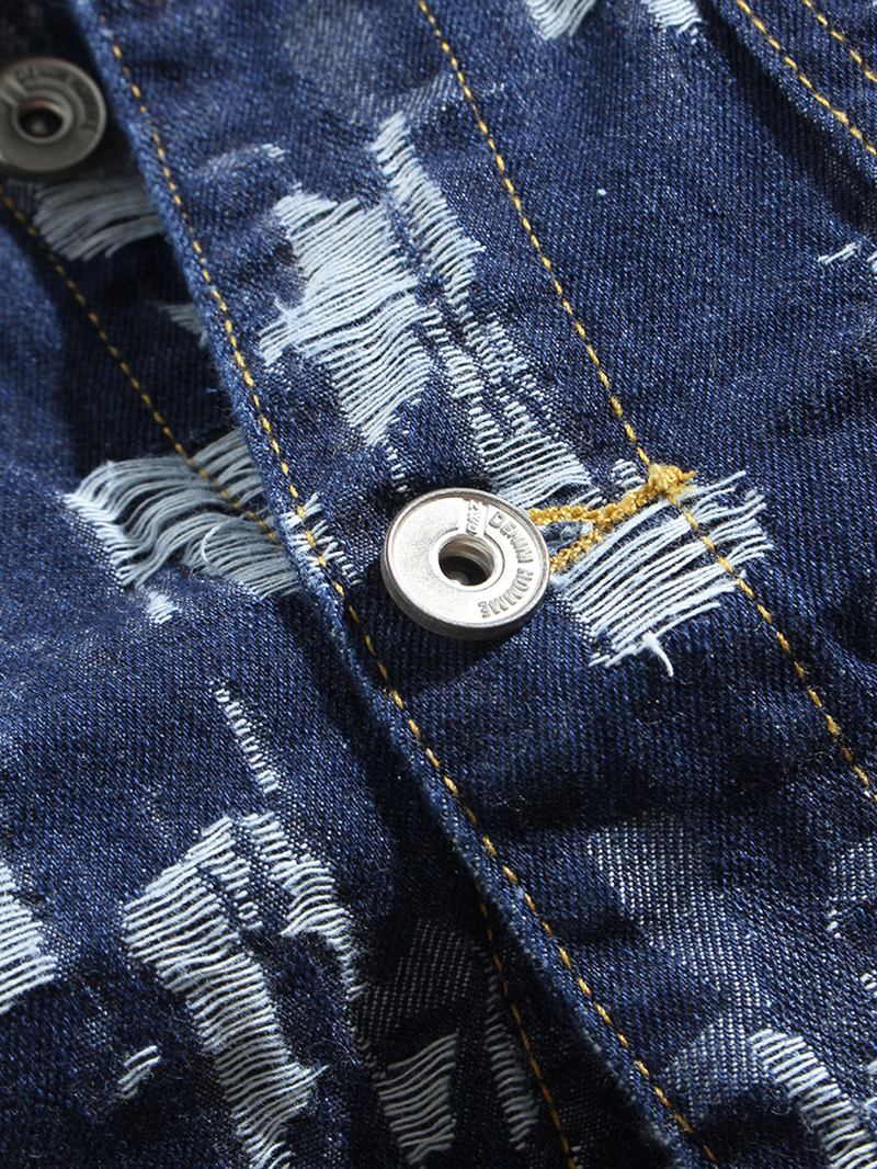 Män Allover Scratch Ripped Designer Casual Lapel Jeansjacka