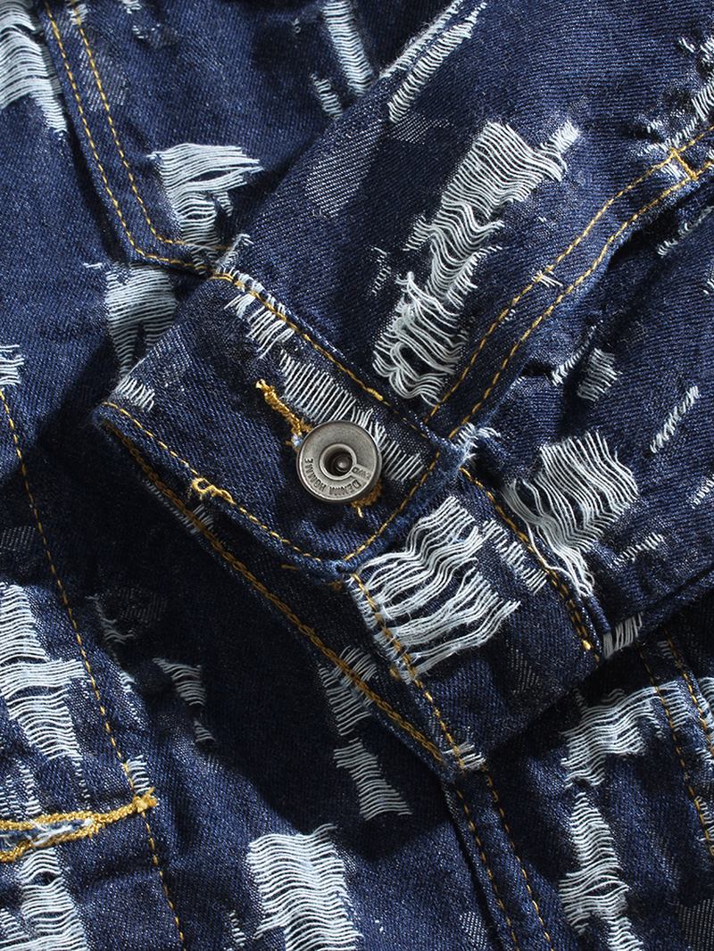 Män Allover Scratch Ripped Designer Casual Lapel Jeansjacka