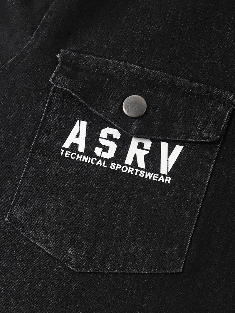 Män Animal Back Med Tryck Lapel Double Pocket Svart Jeansjacka