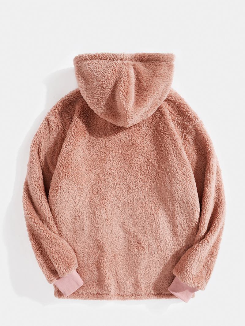 Män Casual Plysch Teddy Dragkedja Pure Pockets Huvjackor