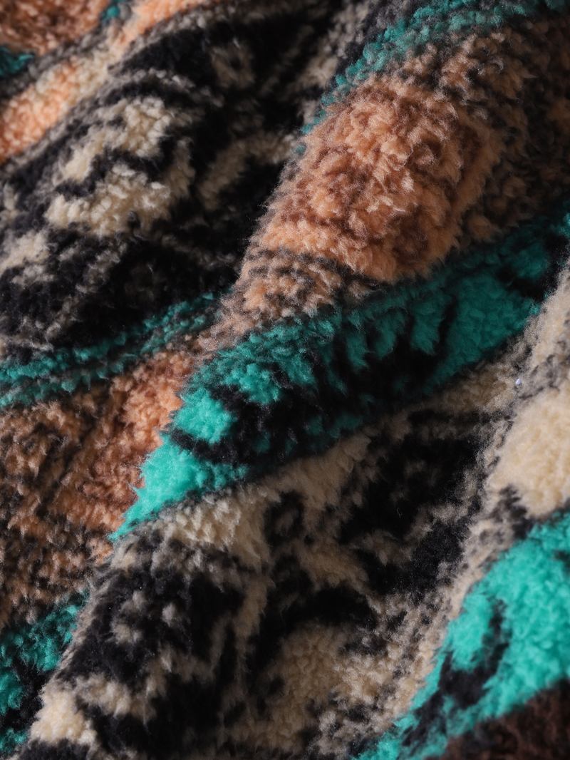 Män Etnisk Randig Fleece Patch Sidofickor Dragkedja Krage Jackor