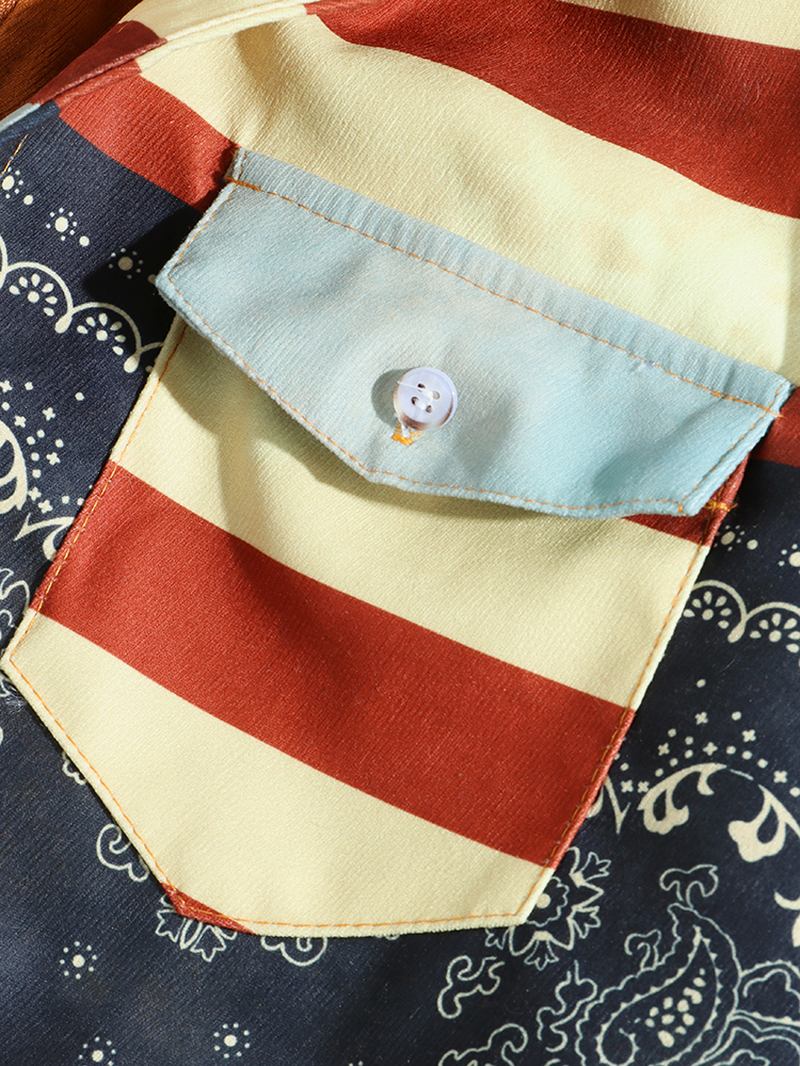 Män Etnisk Stil Med Tryck Stripe Vintage Hood Shirt Jacka