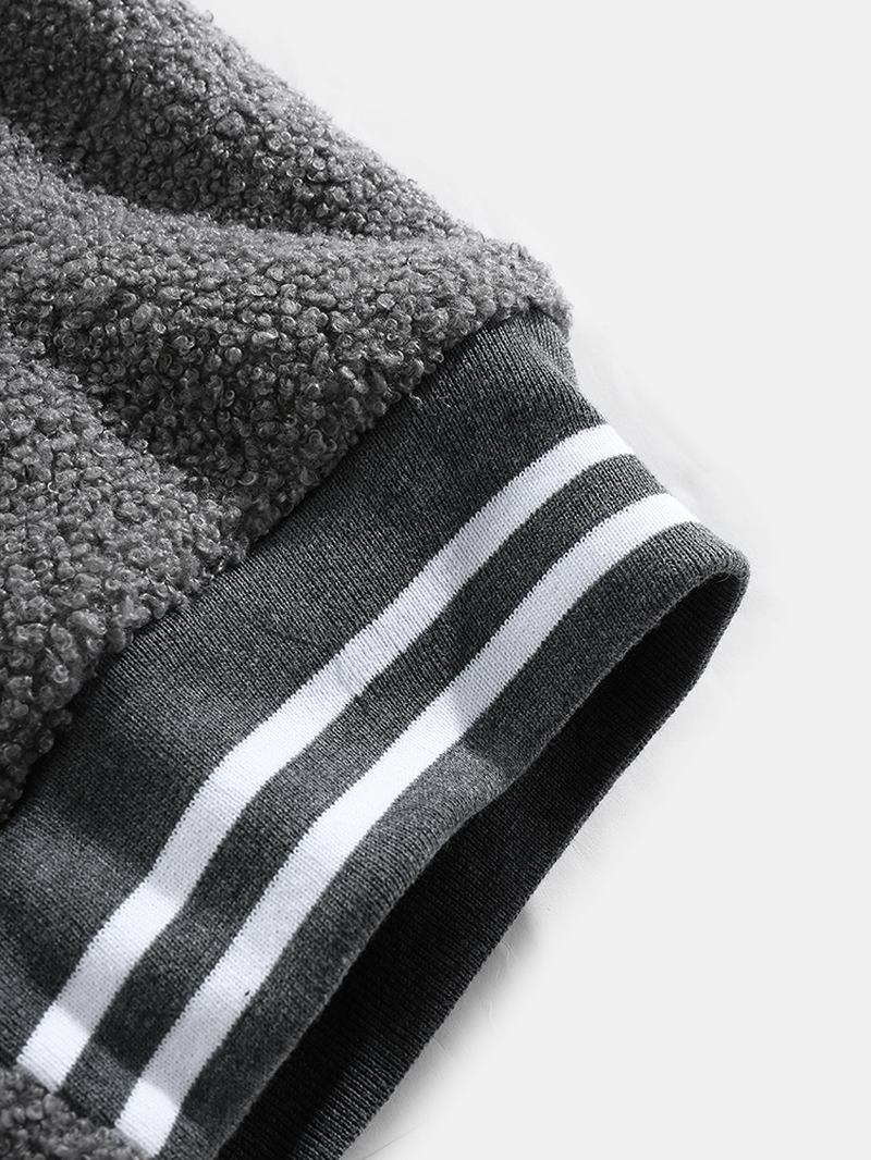 Män Letter Mönster Dragkedja Baseball Krage Drop Shoulder Teddyjacka Med Ficka