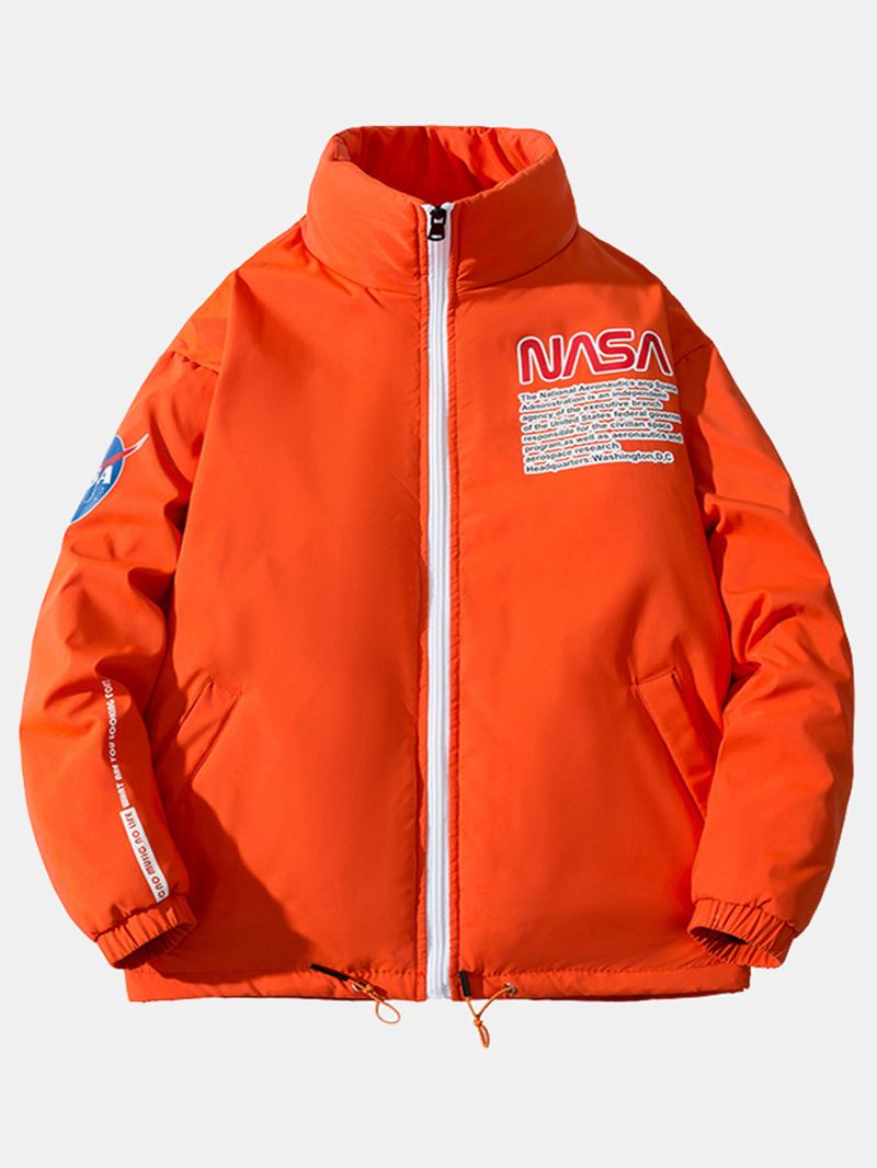 Män Letter Text Med Tryck Zip Front Dragstring Fåll Jacka Jackor Med Ficka