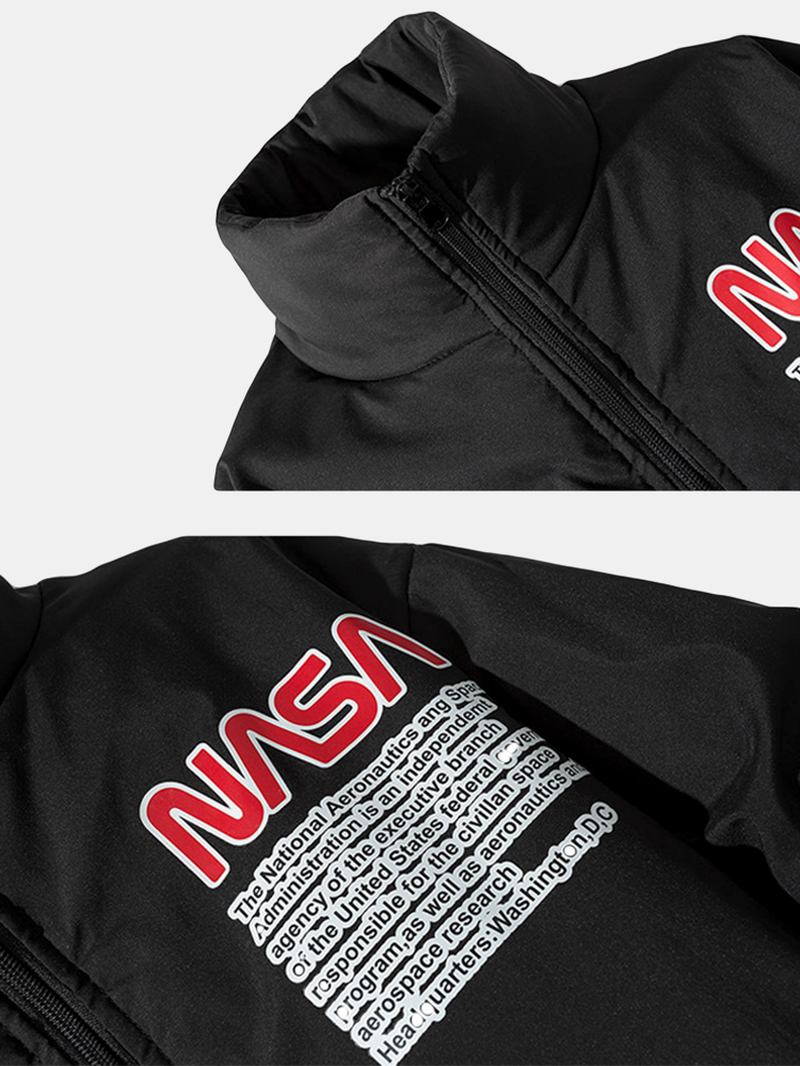 Män Letter Text Med Tryck Zip Front Dragstring Fåll Jacka Jackor Med Ficka