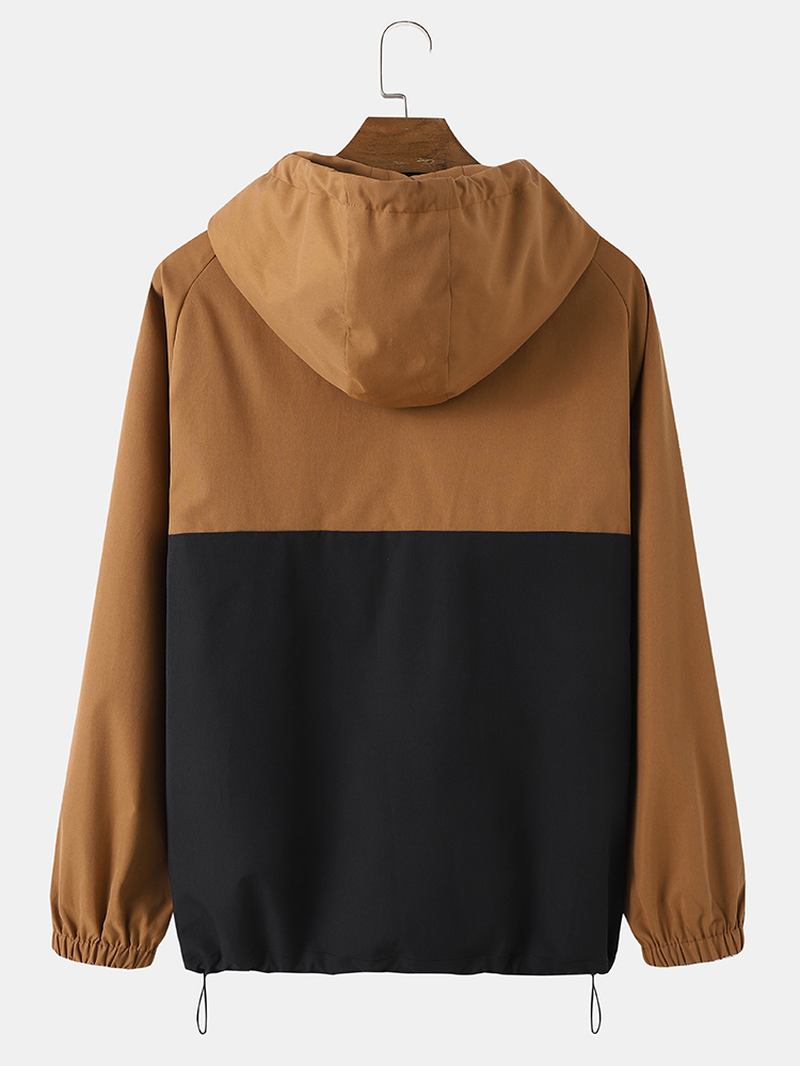 Män Patchwork Färg Block Zip Broderi Hoodies Windbreaker Jackor