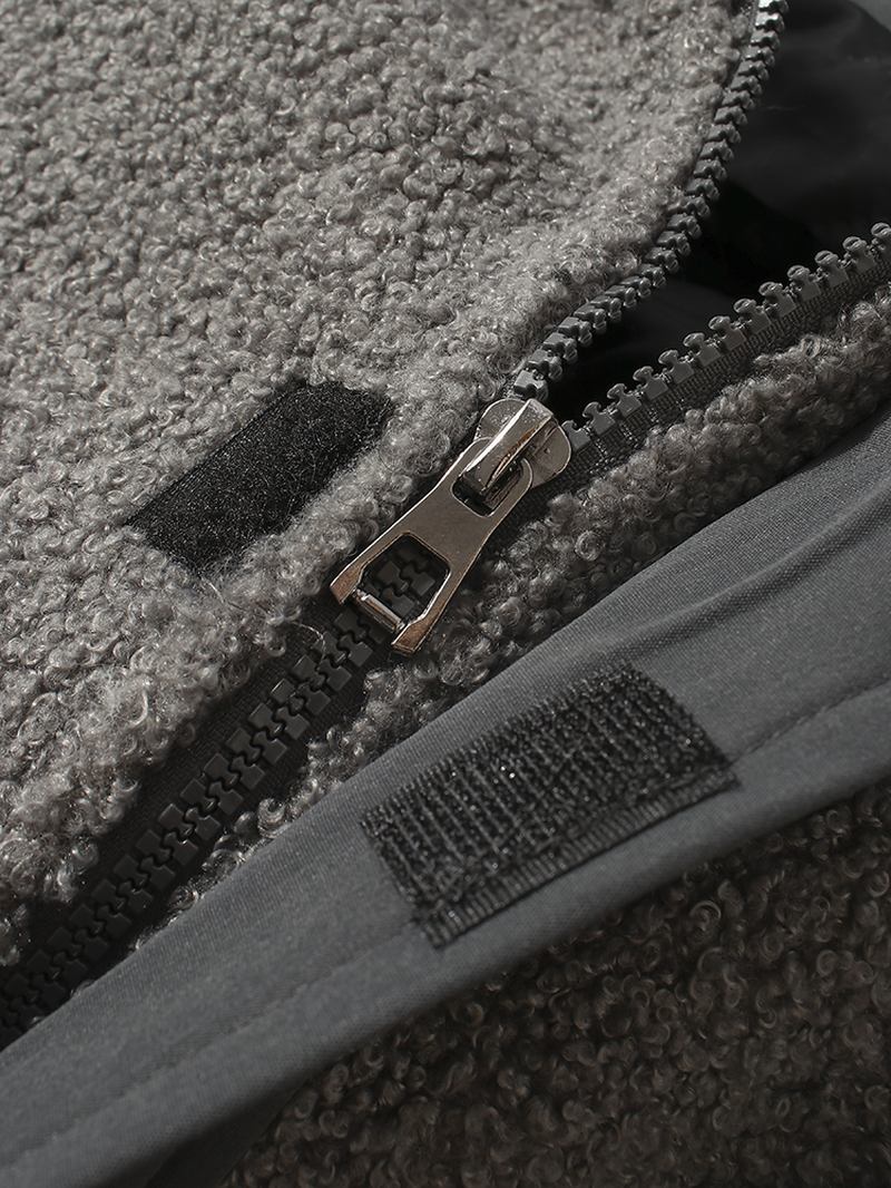 Män Patchwork Långärmad Dubbelficka Plysch Huvajacka