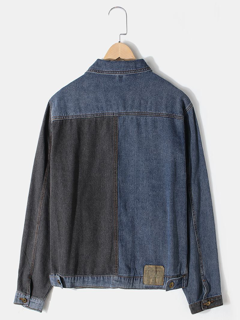 Män Patchwork Multi Pocket Lapel Distressed Jeansjacka