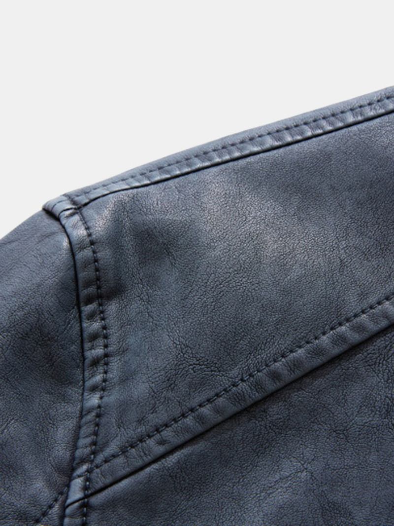 Män Pu Letter Elastisk Fåll Dragsko Hooded Zipper Jackor