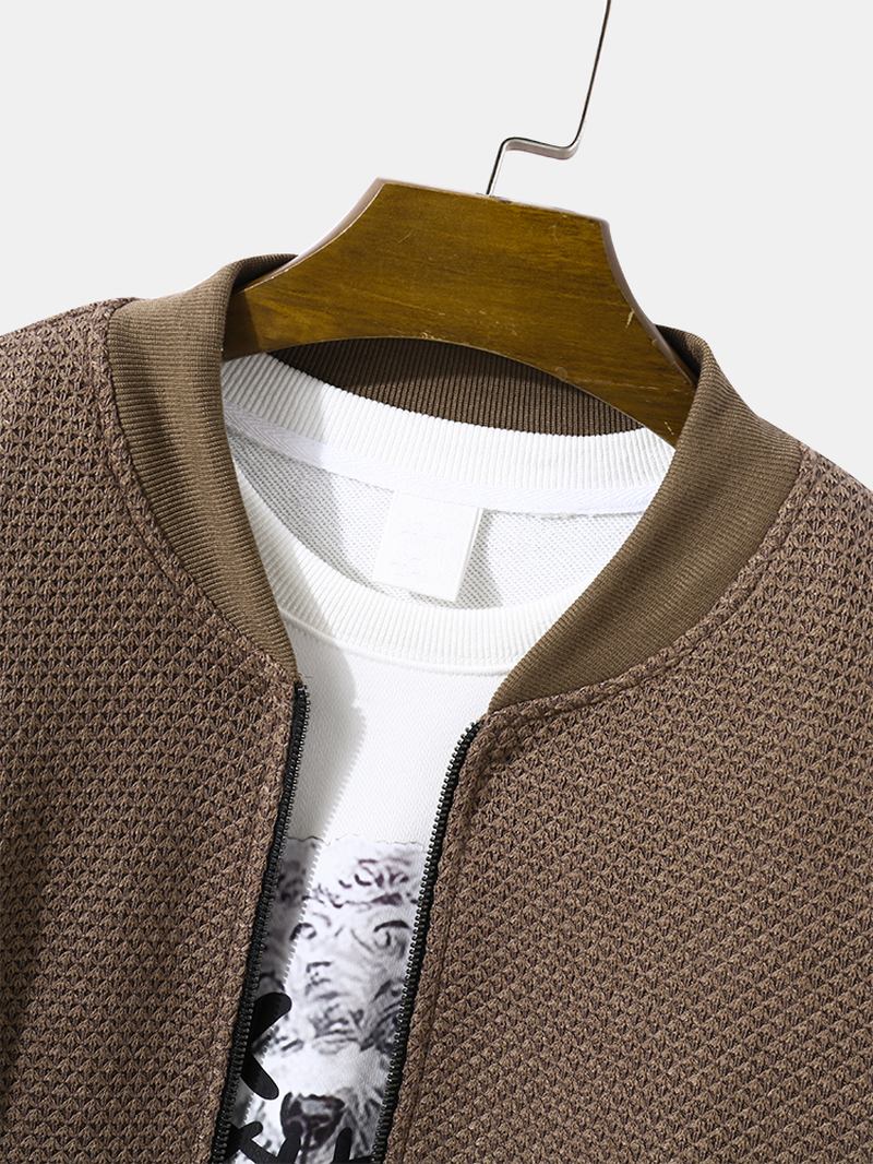 Män Textur Enfärgad Baseball Cardigans Med Dubbla Fickor