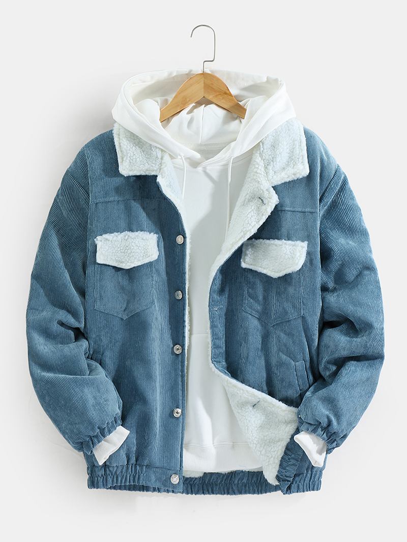 Manchester Multi Pocket Button Up Warm Shearling Fodrad Jacka
