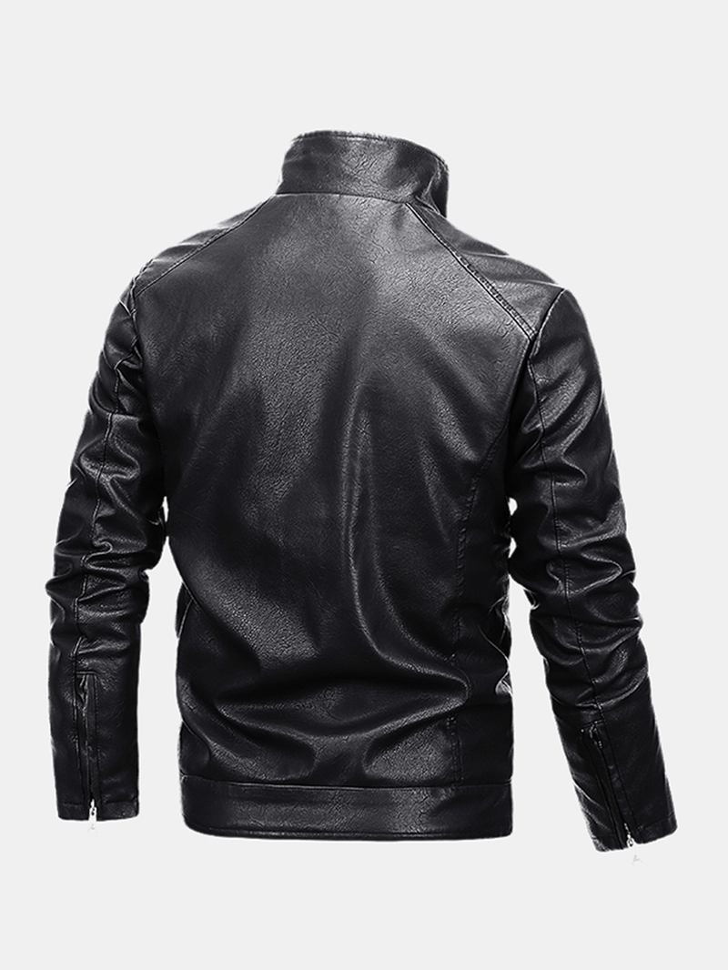 Vindtät Multi Pocket Warm Pu Läder Biker Jacket För Män