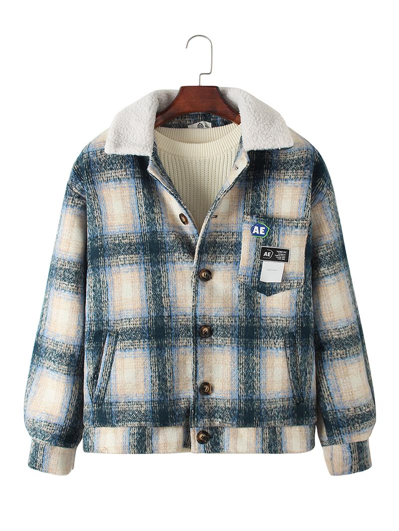 Vintage Pläd För Män Med Långärmad Teddyjacka Med Flera Fickor