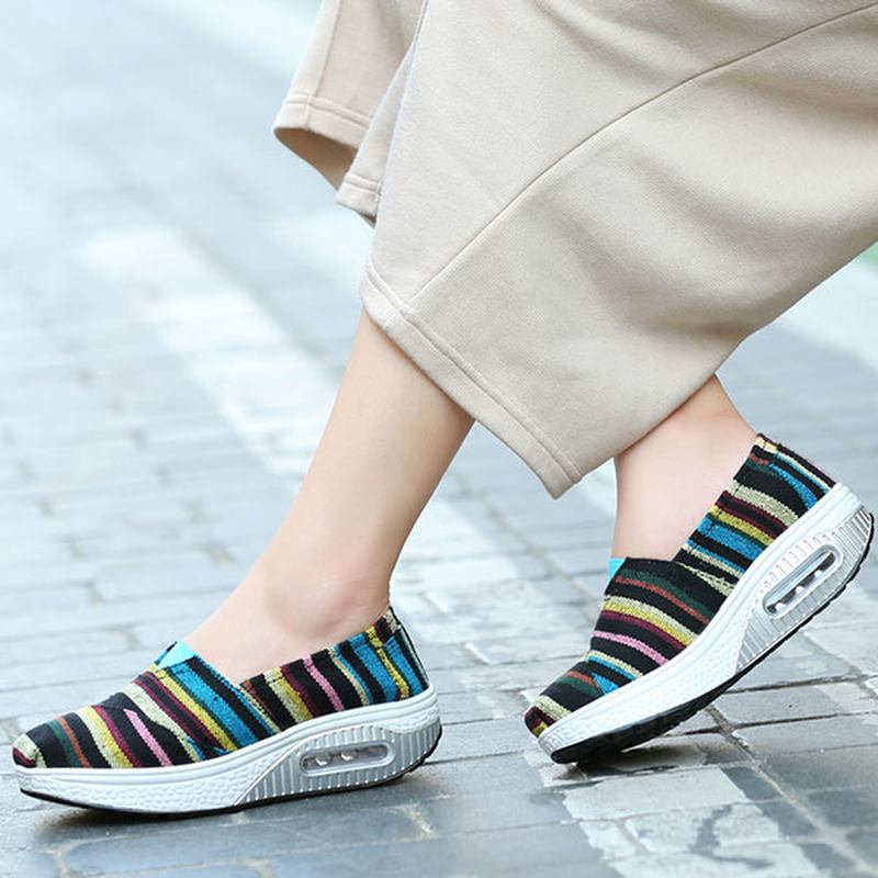 Casual Flat Shoes Canvas För Kvinnor Sport Ourddor Rocker Sole Shoes