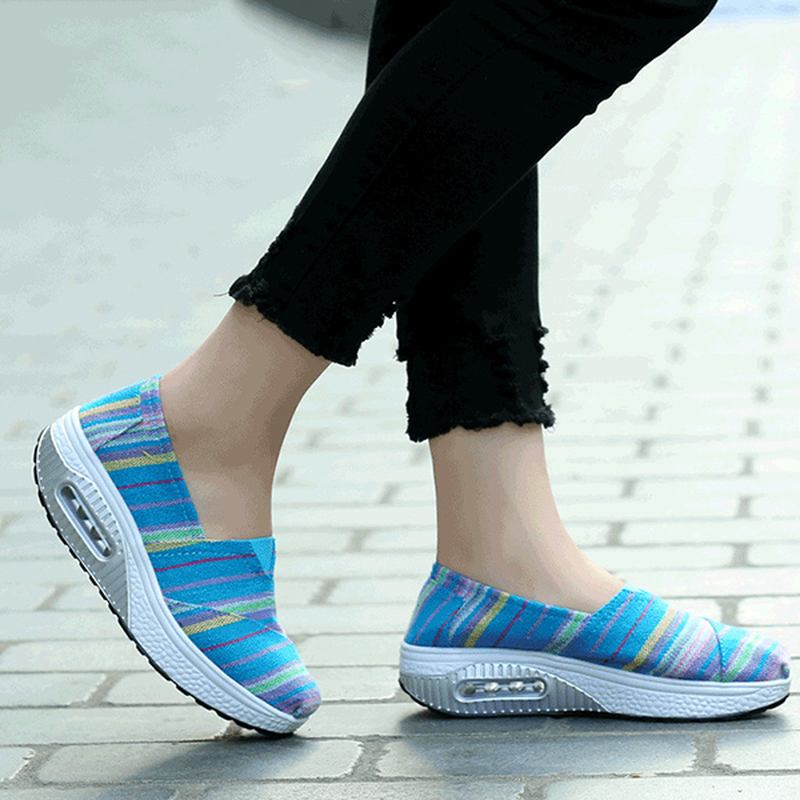 Casual Flat Shoes Canvas För Kvinnor Sport Ourddor Rocker Sole Shoes