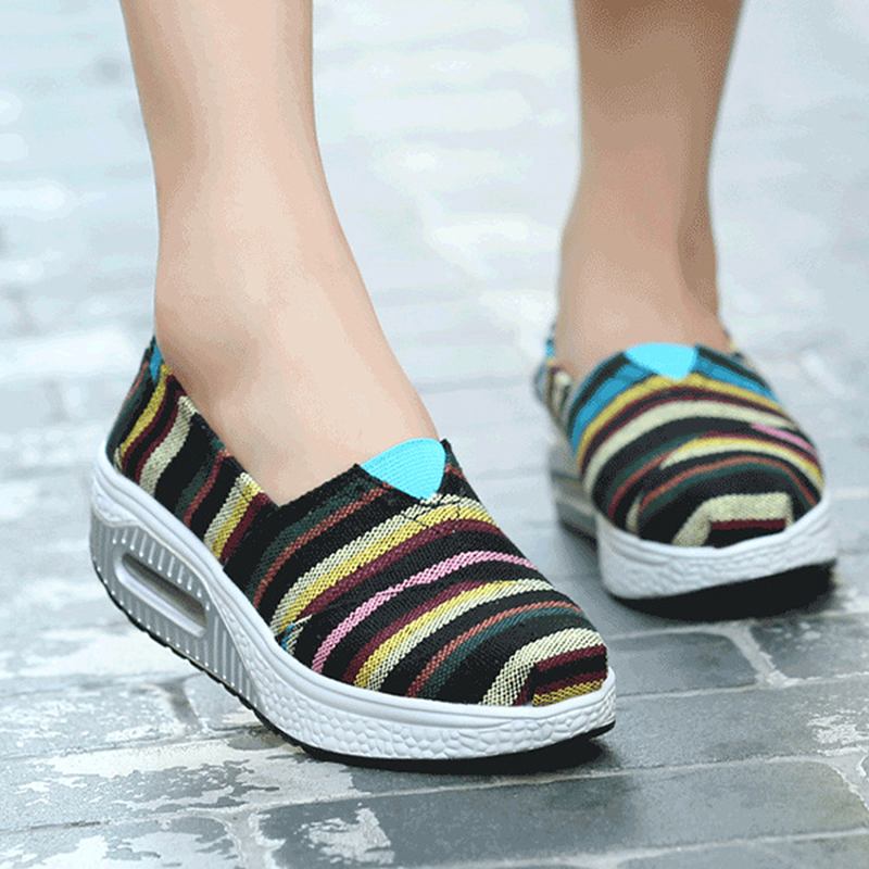 Casual Flat Shoes Canvas För Kvinnor Sport Ourddor Rocker Sole Shoes