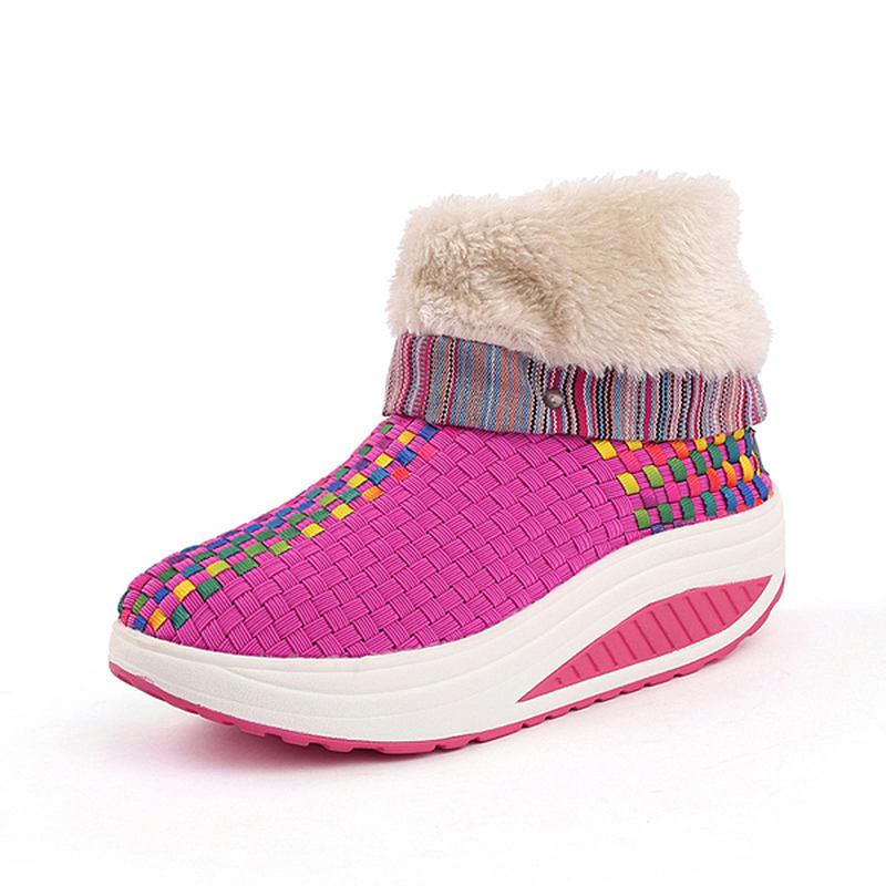 Faux Furing Foder Kitting Vikt Plattform Rocker Sole Ankel Boots