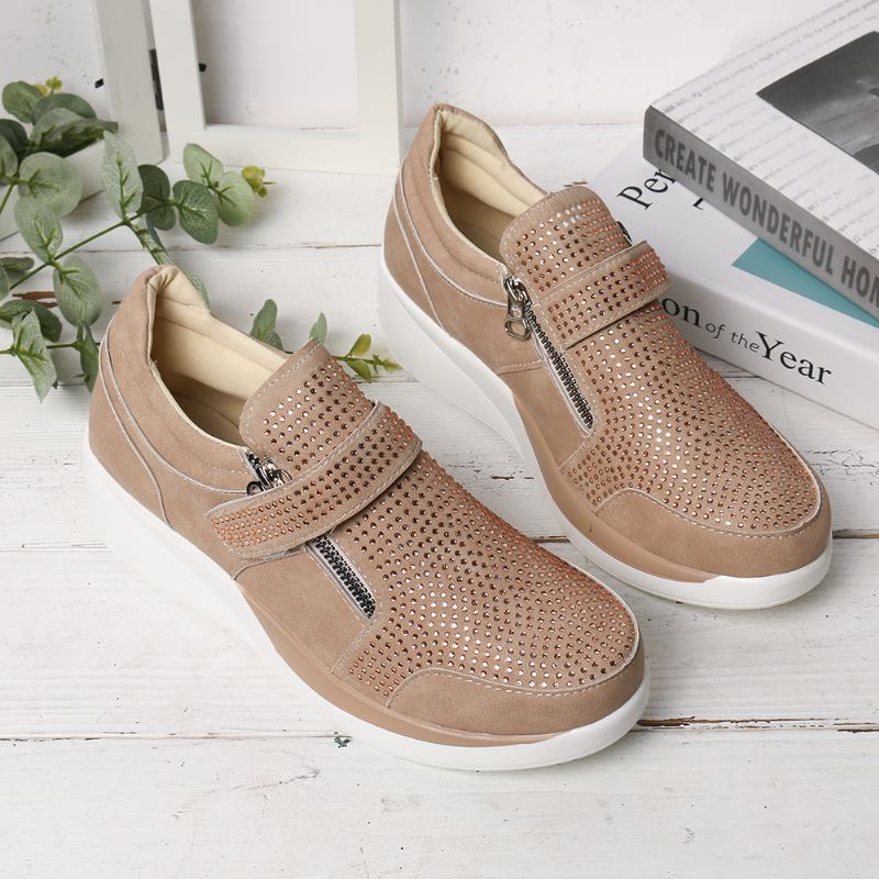 Kvinnor Mesh Krokögla Zipper Wedges Casual Sneakers