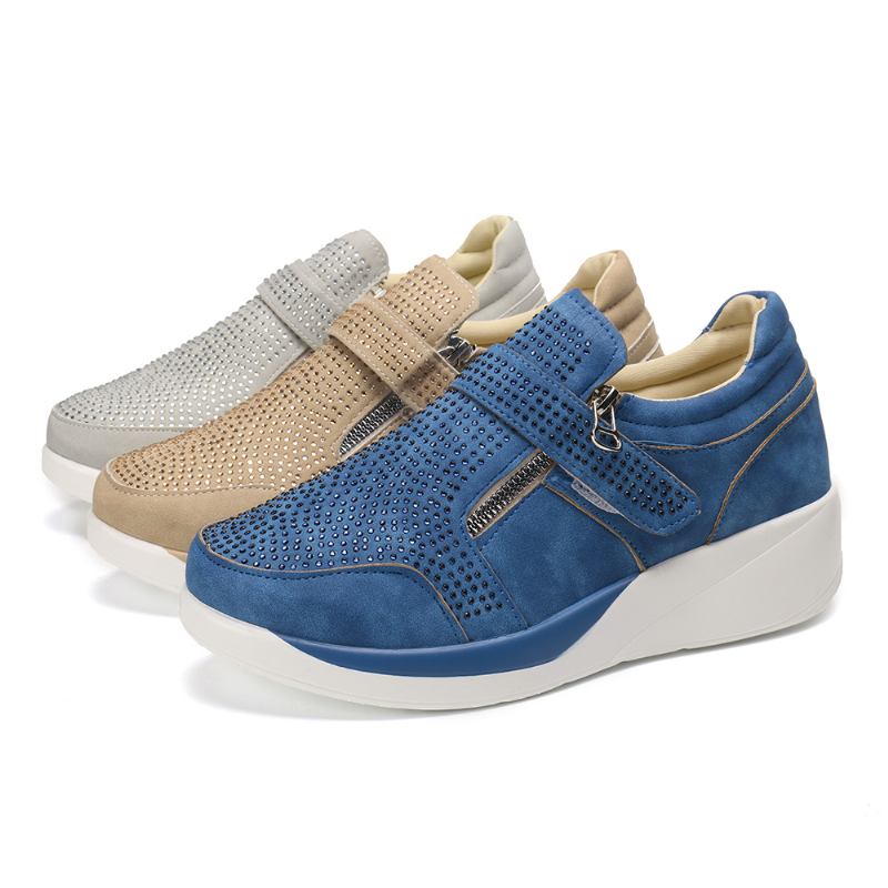 Kvinnor Mesh Krokögla Zipper Wedges Casual Sneakers