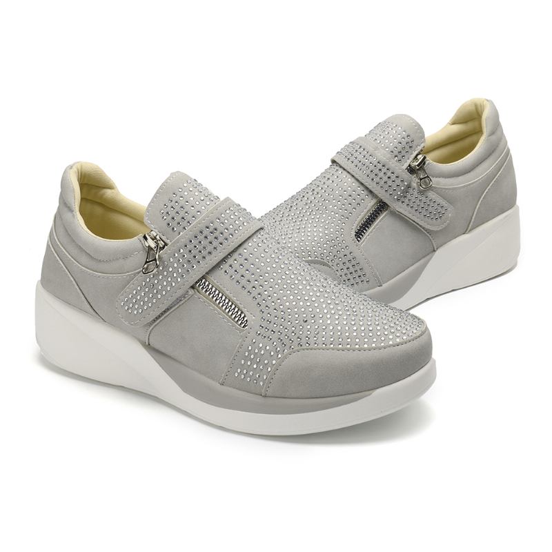 Kvinnor Mesh Krokögla Zipper Wedges Casual Sneakers