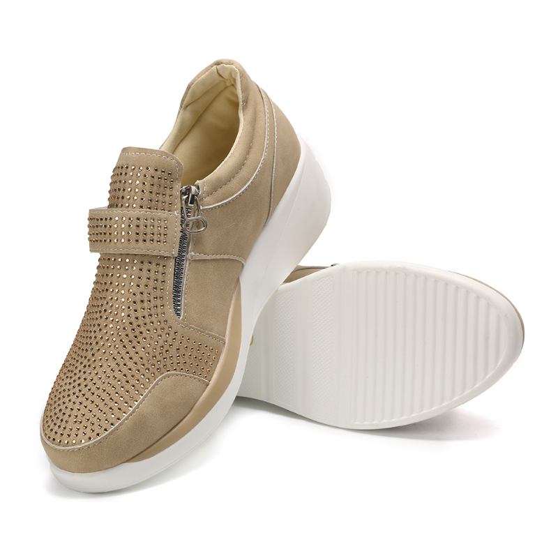 Kvinnor Mesh Krokögla Zipper Wedges Casual Sneakers