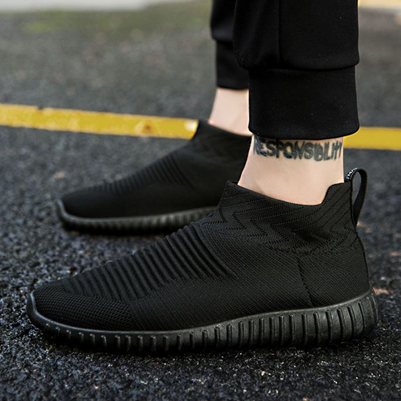 Män Bekvämt Stickat Tyg High Top Slip On Sneakers