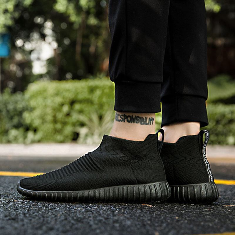 Män Bekvämt Stickat Tyg High Top Slip On Sneakers