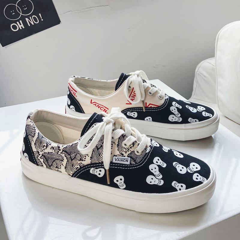 Män Canvas Andas Botten Trendigt Mönster Snörning Casual Court Skor
