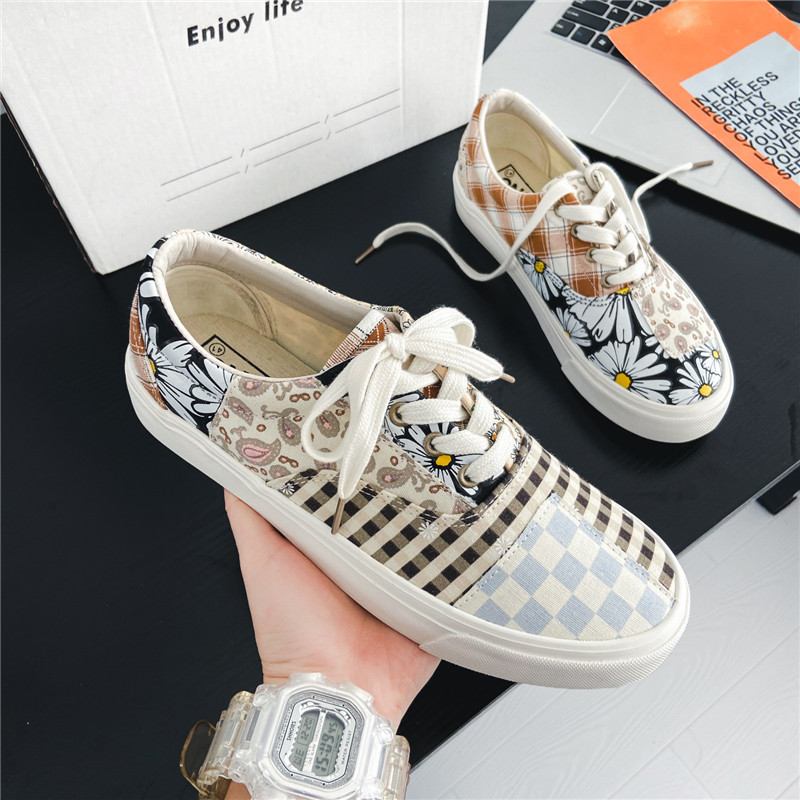 Män Canvas Andas Sula Vintage Blommönster Casual Court Skor