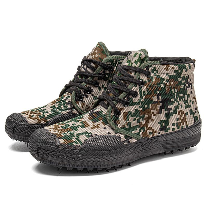 Män Canvas Kamouflagemönster Slitstarkt Andningsbart Gummi Vulkaniserat High-top Liberation Skor Militär Träningsskor Sneakers Sportskor