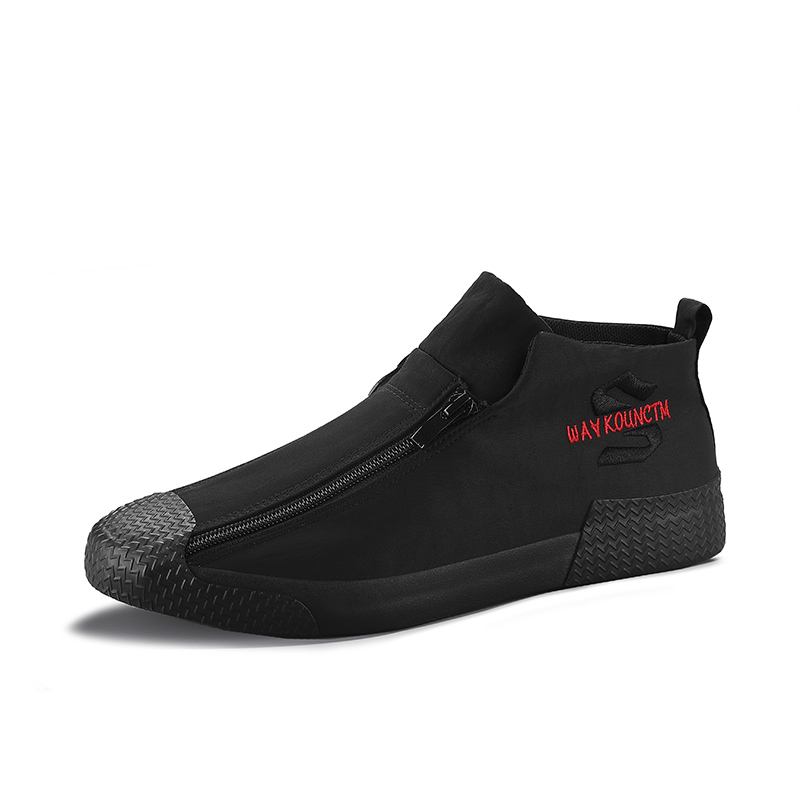 Män Gummi Cap Toe Front Dragkedja Andas Canvas High Top Ankel Casual Sneakers