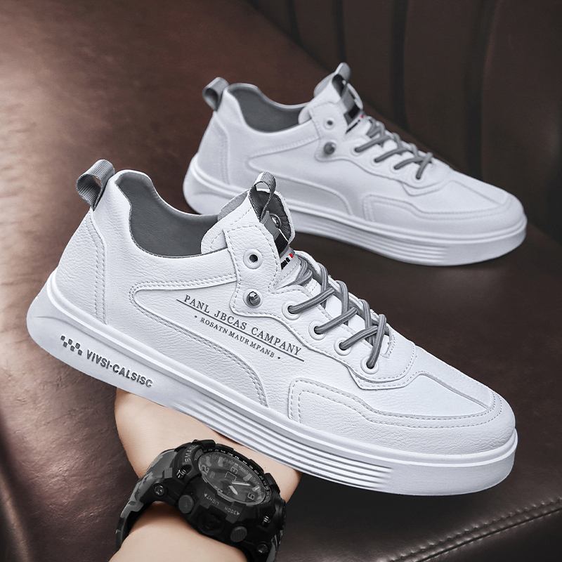 Män Läder Andas Mjuk Sula Ren Färg Daily Sports Casual Court Skor