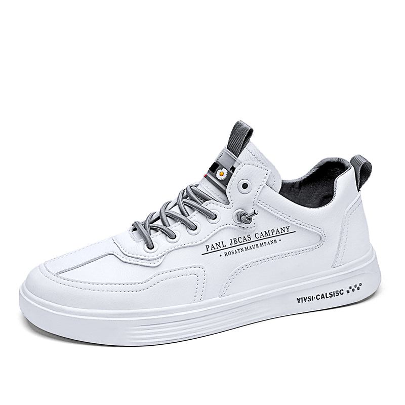 Män Läder Andas Mjuk Sula Ren Färg Daily Sports Casual Court Skor