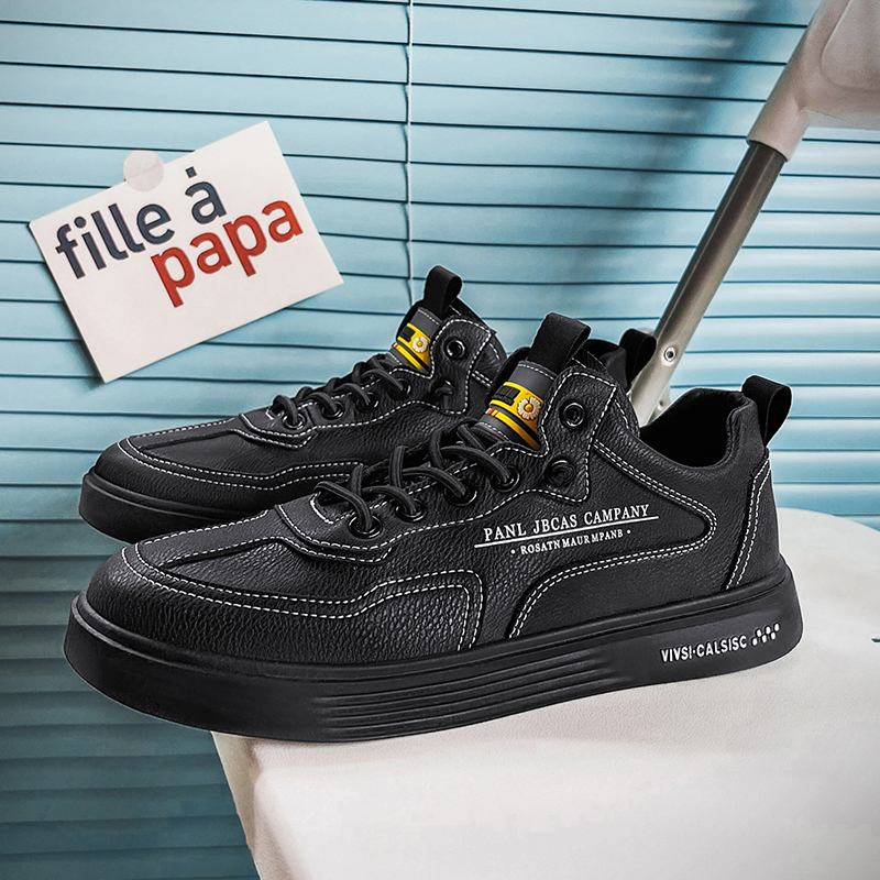 Män Läder Andas Mjuk Sula Ren Färg Daily Sports Casual Court Skor