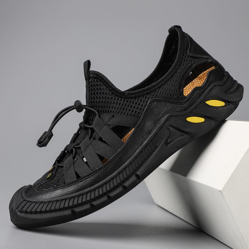 Män Läder Mesh Andas Halkfri Mjuk Botten Utomhus Casual Skor