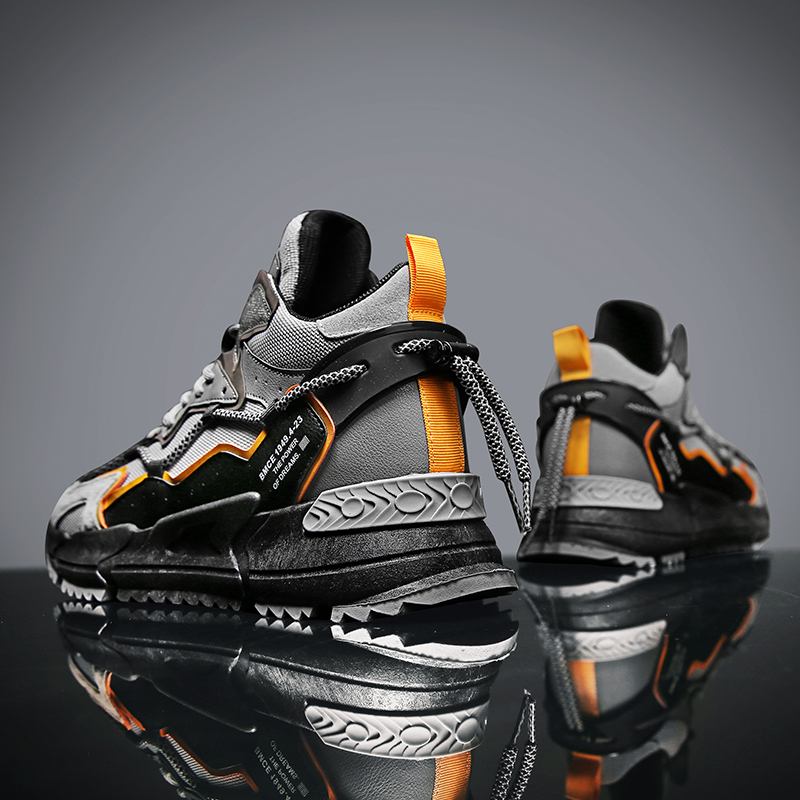 Män Läder Mesh Andas Mjuk Sula Brief Sportplattform Snörning Casual Chunky Shoes