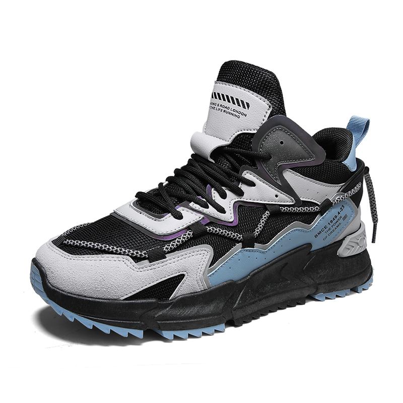 Män Läder Mesh Andas Mjuk Sula Brief Sportplattform Snörning Casual Chunky Shoes