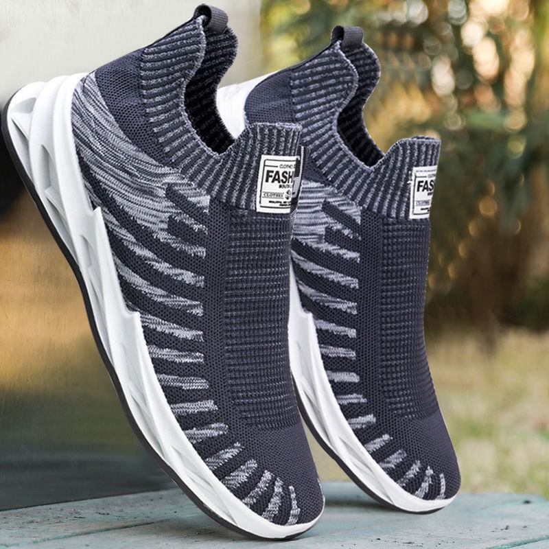 Män Sommar Höst Hollow Andningsbar Stripe Ovandel Mjuk Sula Halkfri Flygande Vävning Sportskor