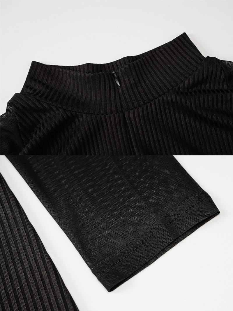 Kvinnor Ståkrage Front Dragkedja Mesh Långärmad Slim Wrap Dress
