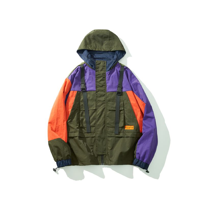 Färgglad Vindjacka Med Huva Från Techwear För Män