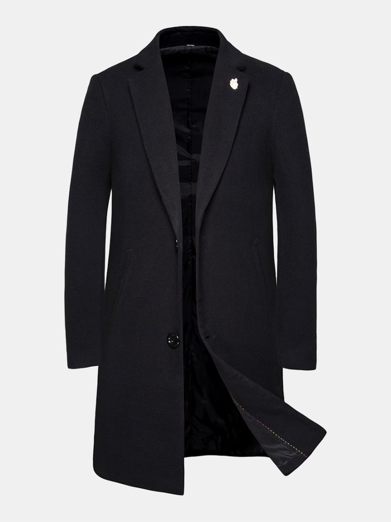 Herr Svart Enkelknäppt Medellånga Ficka Lapel Business Trench Coats