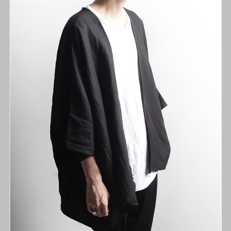 Mörk Linne Cardigan För Män Med Dockor