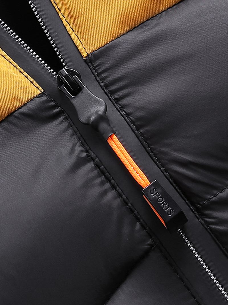 Herr Färg Block Patchwork Tjock Fuskpäls Hooded Pufferjacka Med Ficka