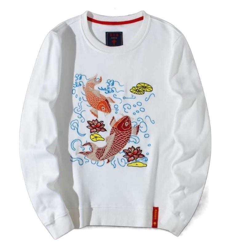 Broderad Rund Hals Lös Kragelös Tröja Män
